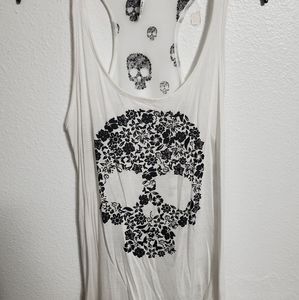 White floral skull tank